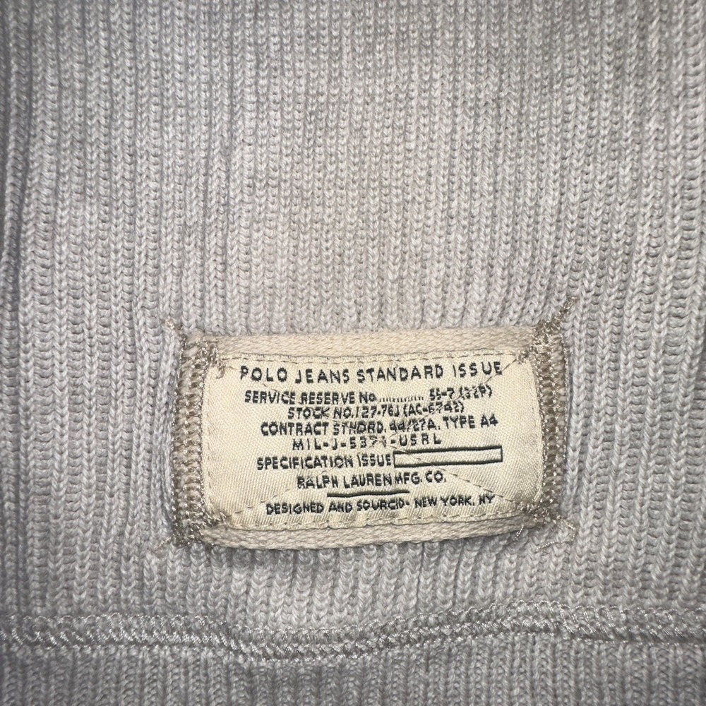 VTG Polo Jeans Co Ralph Lauren Mens M Ribbed Preppy Pullover 1/4 Zip Beige Gray - Picture 6 of 7